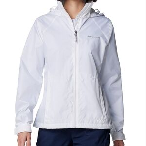 Columbia White Hooded Lightweight Rain Jacket